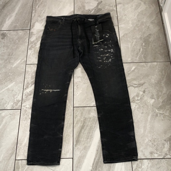NEW -DIESEL Krooley- Joggers Tapered Men’s Black Wash Distressed Jeans34/32